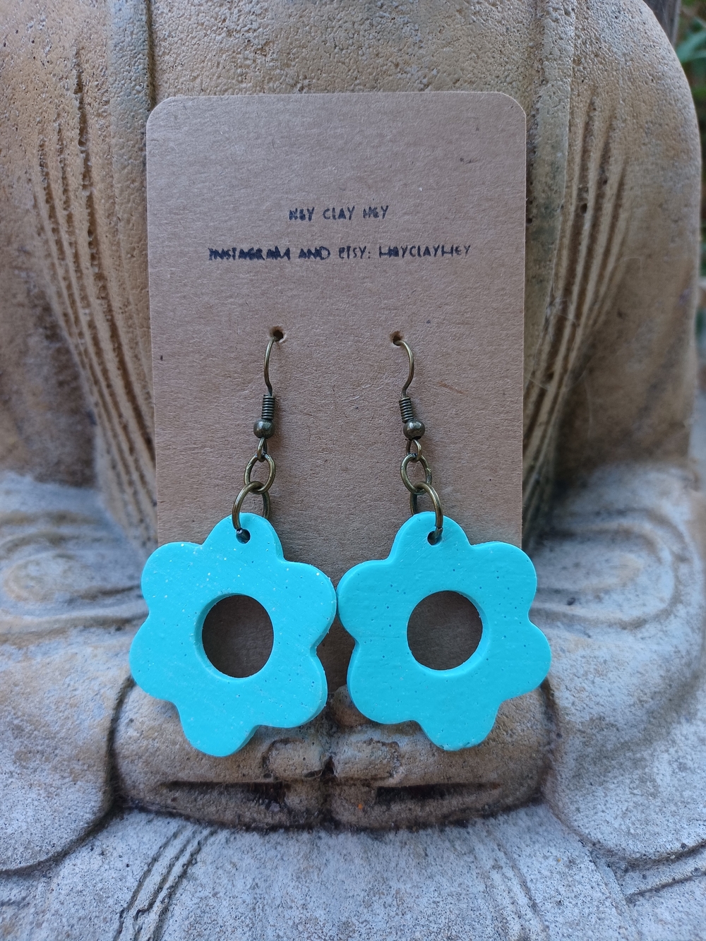 Handmade Turquoise Flower Hoop Drop Earrings